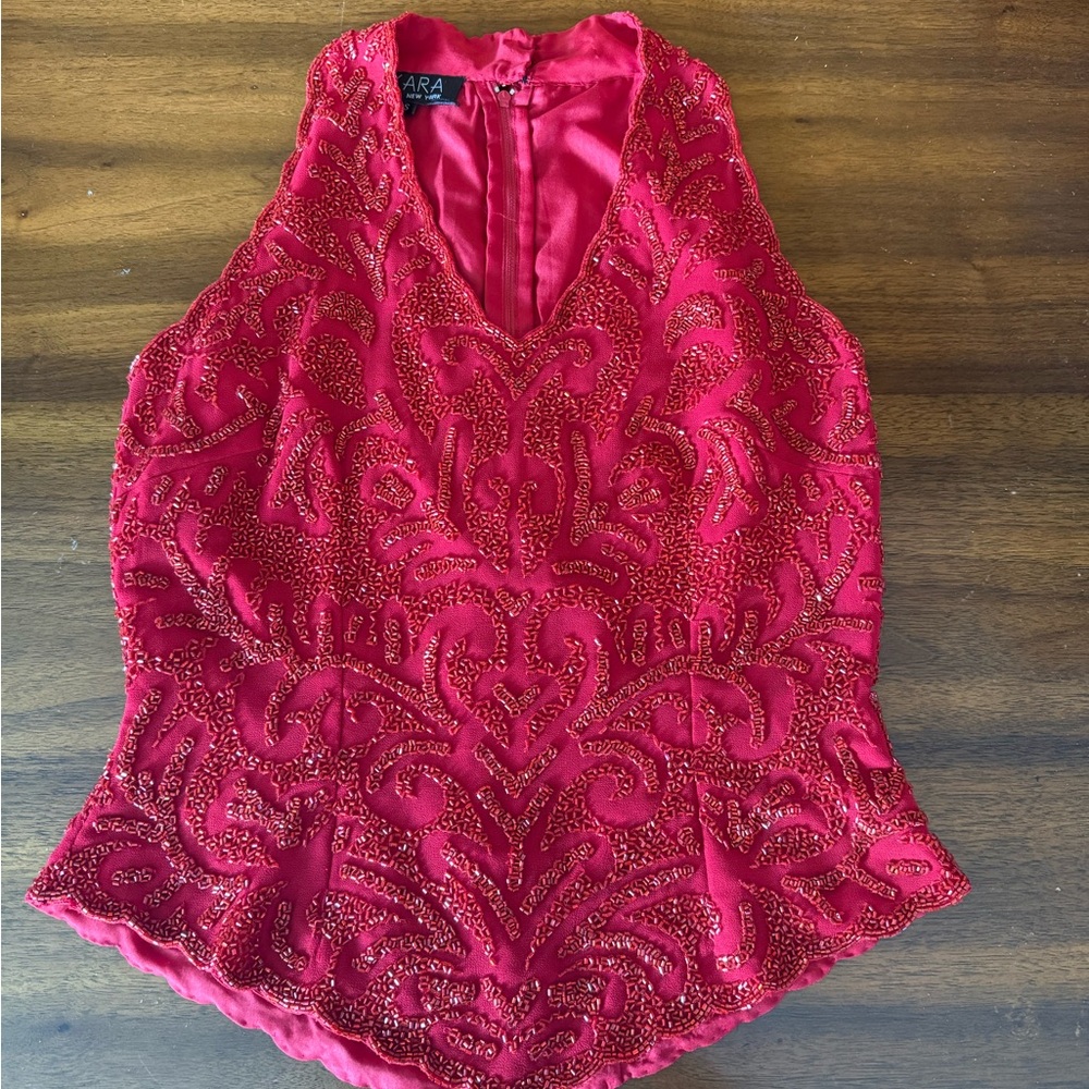J KARA Beaded Women's Red Embellished Top